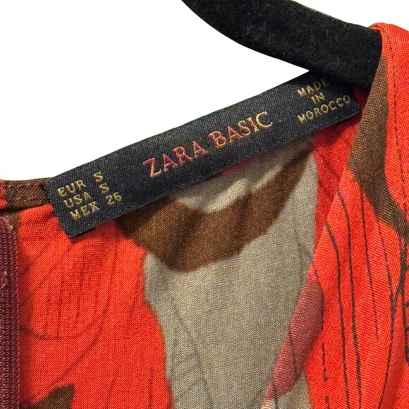 Zara Basic Womens Red & Brown Floral Wrap Dress Size Small dress - Picture 3 of 11